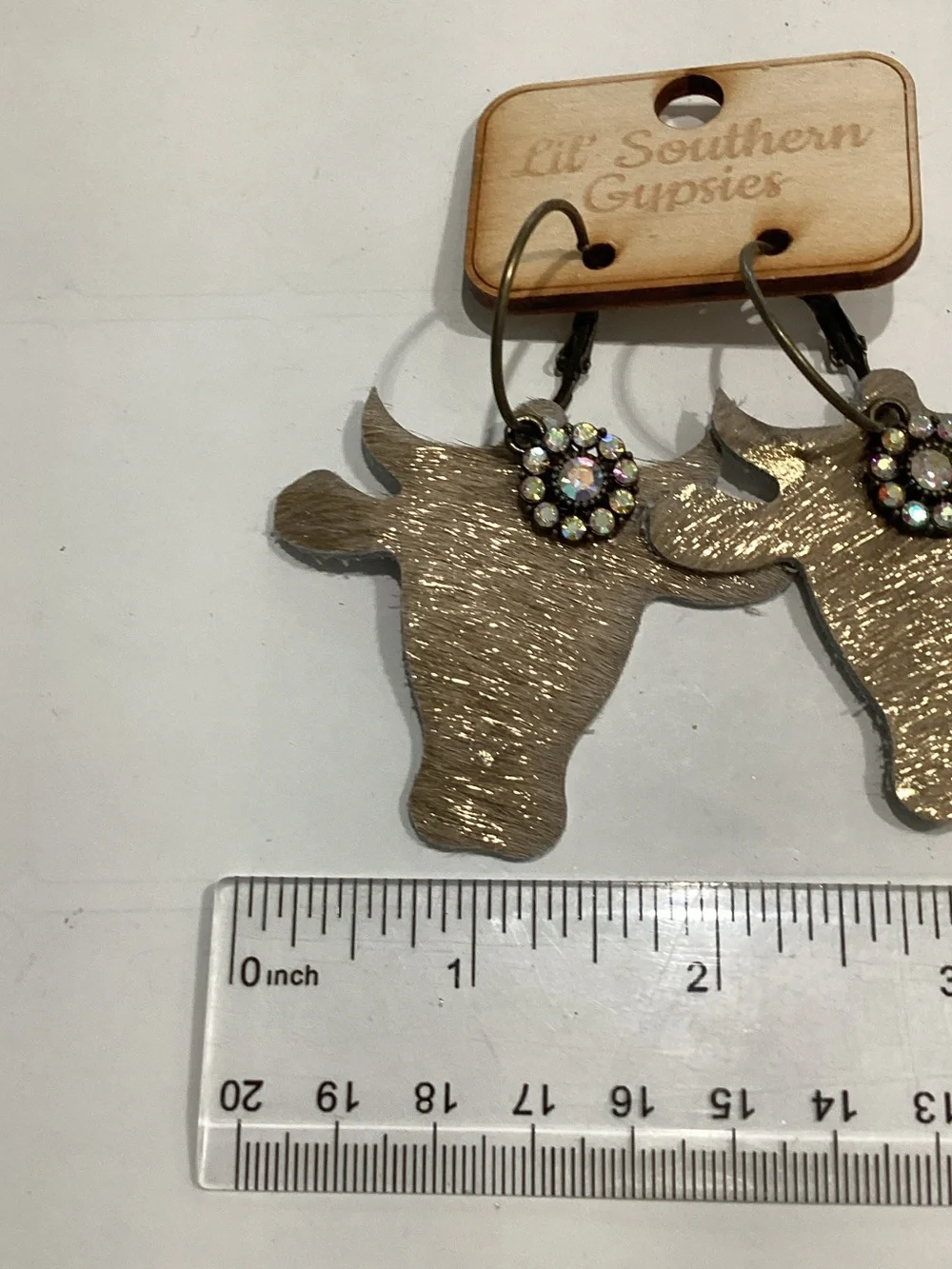 Gold Longhorn Dangle Earrings with Rhinestone Accent